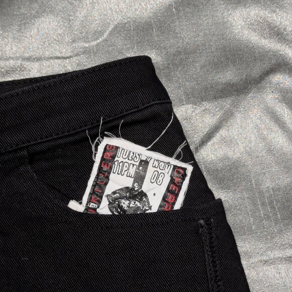 Vintage Lip Service Ruffle Denim Maxi Patch Skirt Black Large - Picture 11 of 14